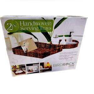 NEW In Box Birdrock Home Handwoven Wicker Storage/Serving Trays 2-piece set